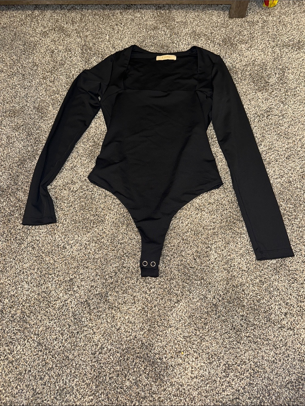 Black Long-Sleeve Square-Neck Bodysuit - Unknown Brand